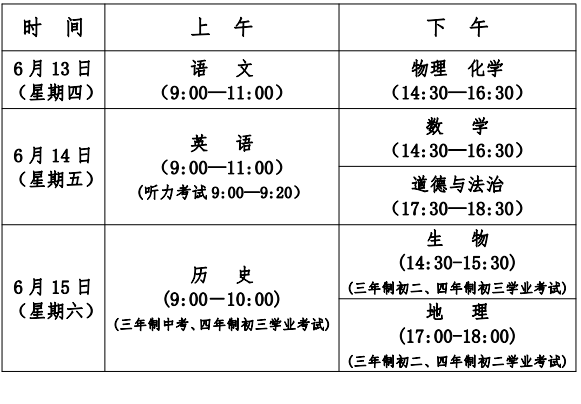 2024济宁中考时间日期安排